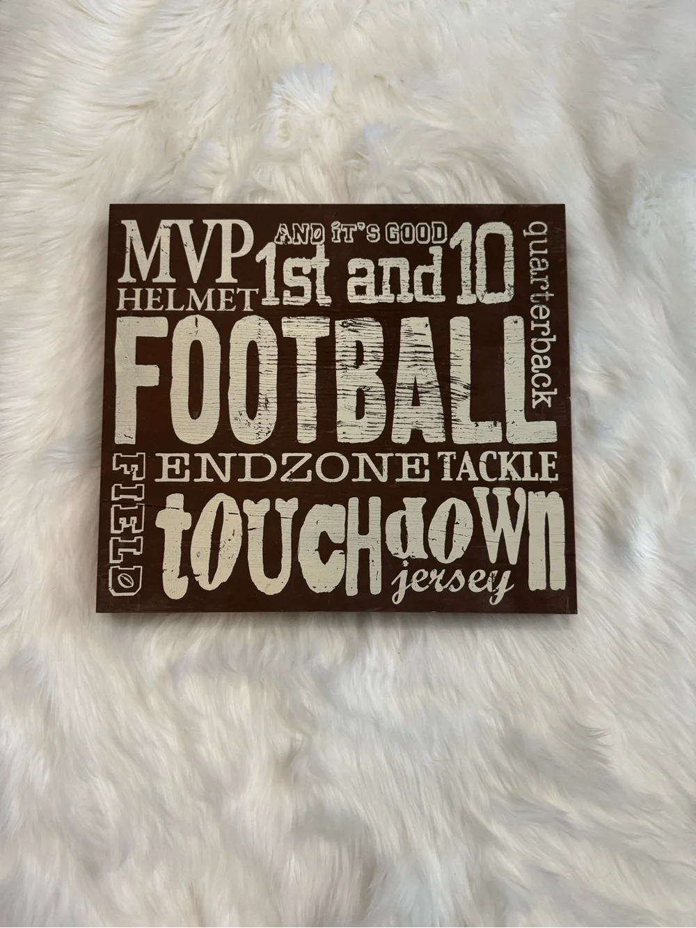 Distressed Wood Football Word Art Sign Wall Decor 16x14